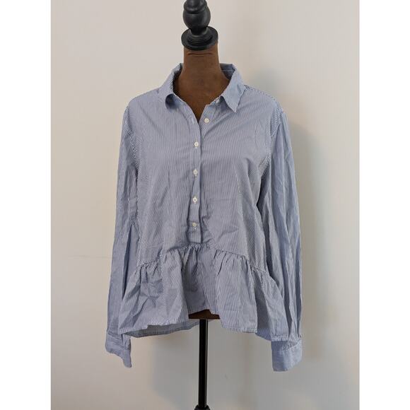 Birds of Paradis by Trovata Blue & White Striped Peplum Shirt - Large - Picture 2 of 9